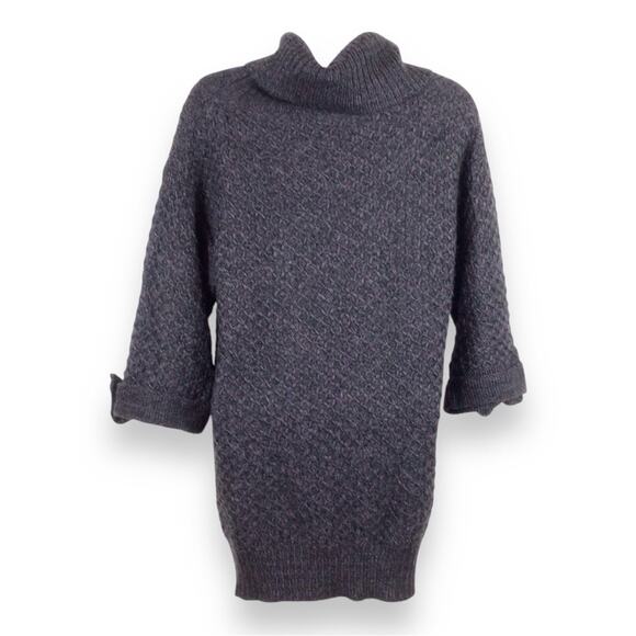 FREE PEOPLE Chunky Knit Turtleneck Half Sleeve Sweater Charcoal Grey - Picture 4 of 5